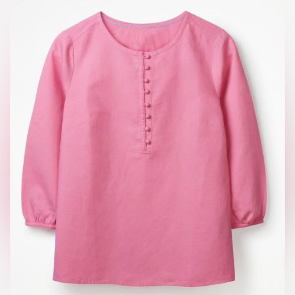 Boden Natalia 3/4 Sleeve Pink Button Front Top Women’s 6 Linen Boend